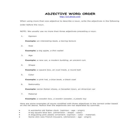 Adjective Order 2nd ESO Bil