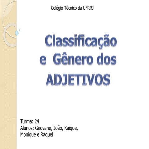 Classificação e Gênero dos ADJETIVOS | PPTX