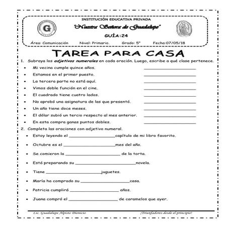 Adjetivos numerales tarea
