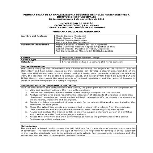 Syllabus for standards training course | PDF