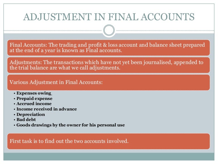 Adjustment in final accounts