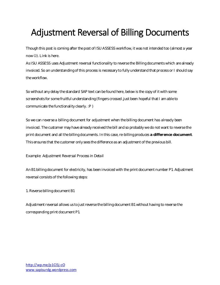 Adjustment Reversal of Billing Documents