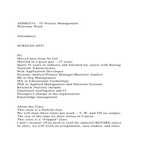 ADMG374 – IT Project ManagementWelcome WeekAttendance.docx