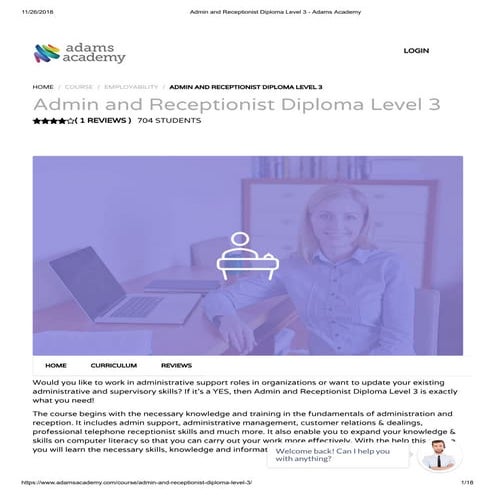 Admin and Receptionist Diploma Level 3 - Adams Academy
