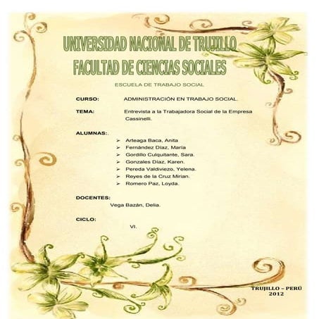 Entrevista a la Trabajadora Social  de la Empresa Cassinelli