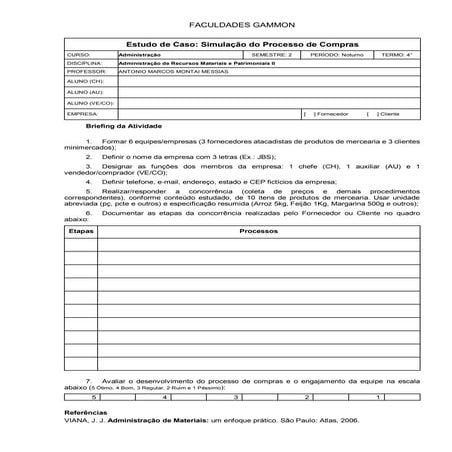 Roteiro de estudo de caso simulação do processo de compras