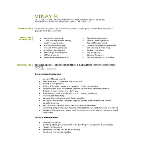 Administration & facilities vinay r | DOCX