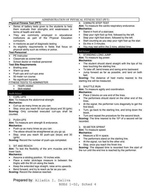 Physical Fitness Test Score Card Pdf