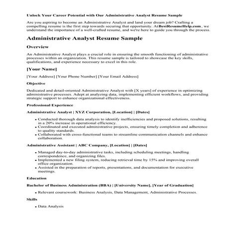 Administrative Analyst Resume Sample. Administrative Analyst Resume Sample