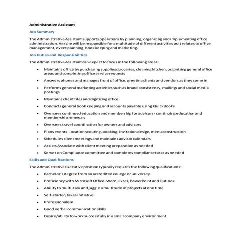 Administrative Assistant Job Description