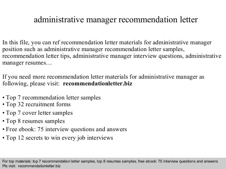 administrative manager recommendation letter sample letter of recommendation for office manager