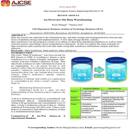 An Overview On Data Warehousing An Overview On Data Warehousing