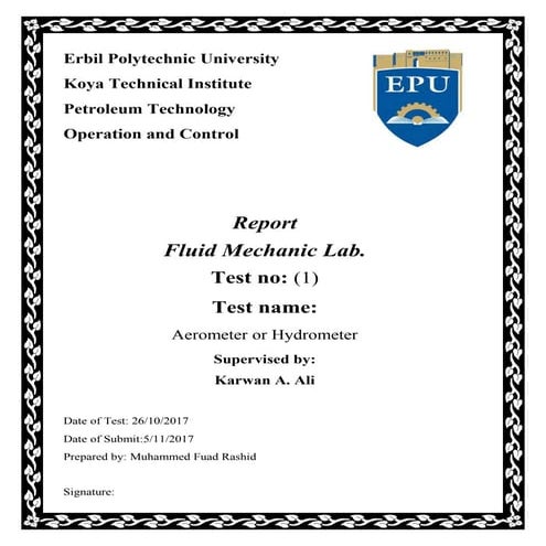 fluid lab. no.1 Aerometer or Hydrometer