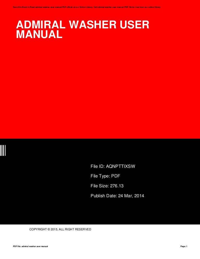 Admiral washer user manual