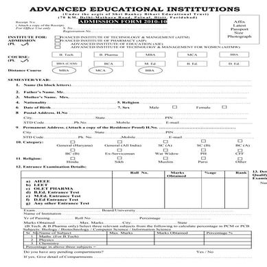 Admission form 