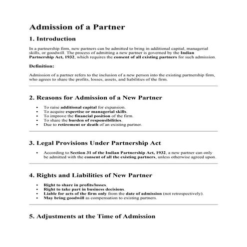 Admission of a partner in a Partnership Firm