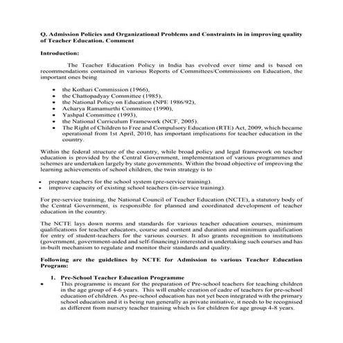M.Ed Teacher Eduction's Topic -Admission policies to teacher education & prob...