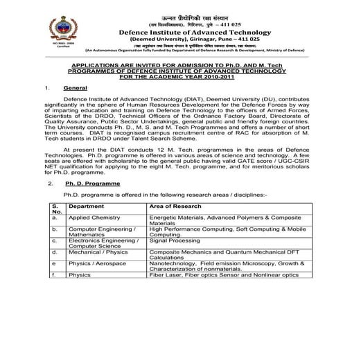 Admission to ph_d_m_tech_2010_2011- diat 