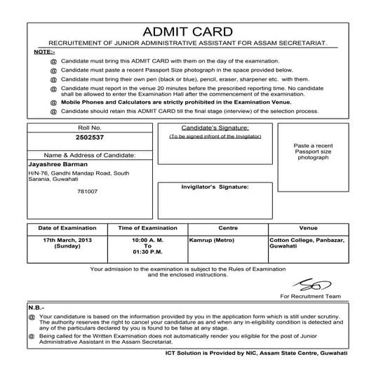 A420 t26admitcard | PDF