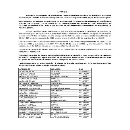 Admitidos plaza policia