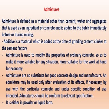 Admixtures , used in making of concrete in site