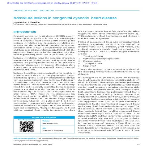 Admixture lesions in congenital cyanotic heart disease