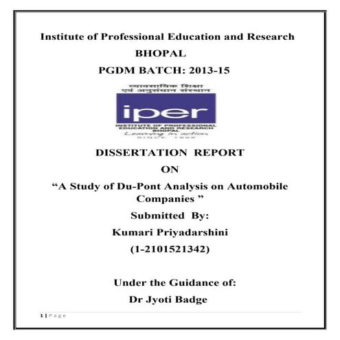 A du-pont analysis of automobile companies