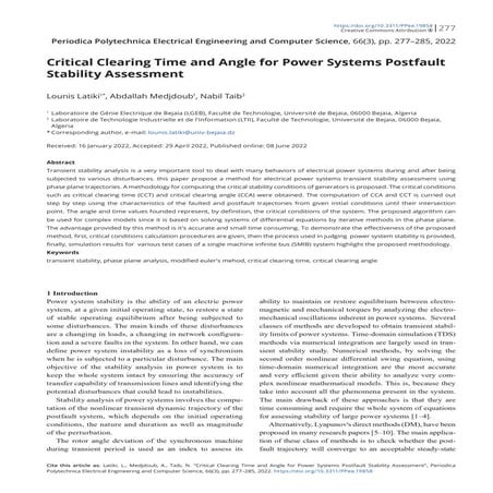 postfault stability analysis in power system