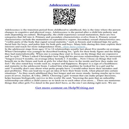 Looking Back At Adolescence Essay Examples | PDF