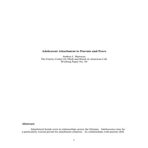 Adolescent Attachment To Parents And Peers
