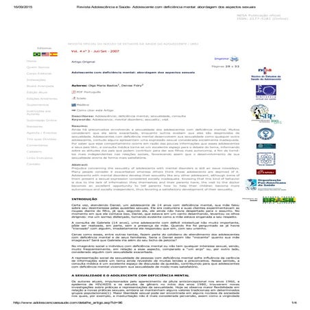 Adolescente com deficiência mental  abordagem dos aspectos sexuais