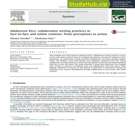 Adolescent ELLs  Collaborative Writing Practices In Face-To-Face And Online C...