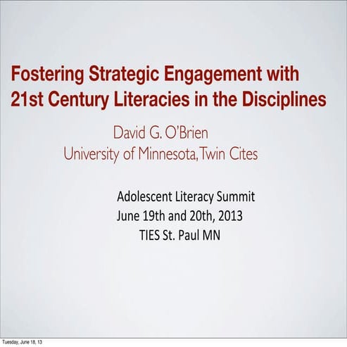 Adolescent literacy summit 2013