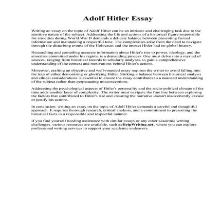 Adolf Hitler Essay. Mississippi State University
