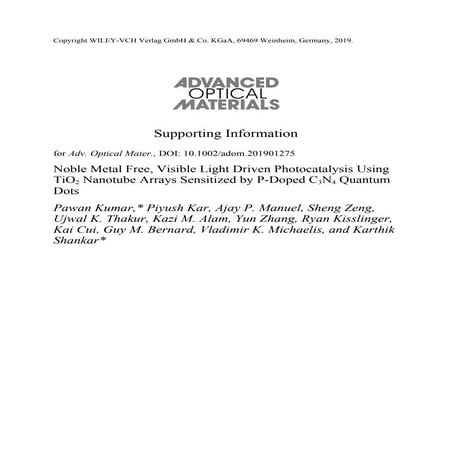 Noble Metal Free, Visible Light Driven Photocatalysis Using TiO2 Nanotube Arr...