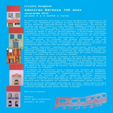 Adoniran Barbosa 100 anos - Songbook - Escola Jacarandá | PDF