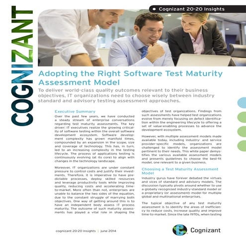 Adopting the Right Software Test Maturity Assessment Model