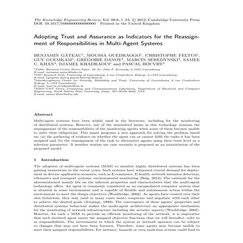 Adopting trust and assurance as indicators for the reassignment of responsibi...