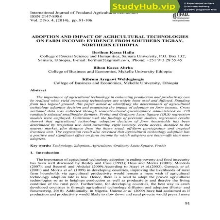 ADOPTION AND IMPACT OF AGRICULTURAL TECHNOLOGIES | PDF