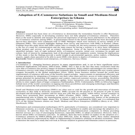 Adoption of e commerce solutions in small and medium-sized enterprises ...