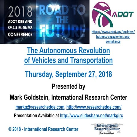 ADOT Road to the Future Autonomous Vehicles Presentation 9/27/18