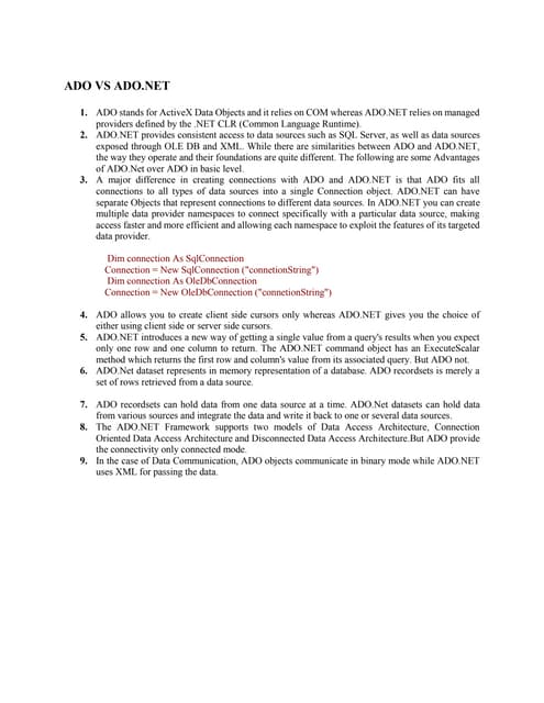 Ado vs ado.net by varun tiwari