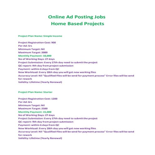 Online Ad posting process with daily and hourly income