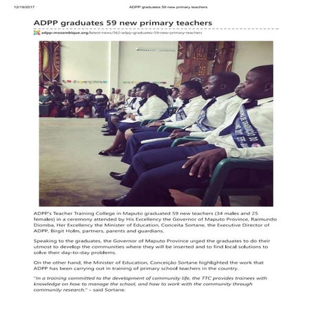 Adpp mozambique graduates 59 new primary teachers