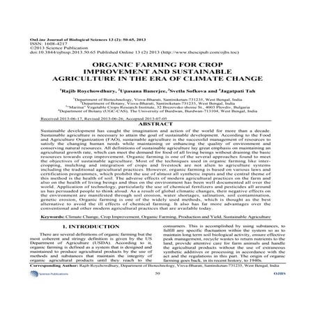 Organic Farming for Crop Improvement and Sustainable Agriculture in the ...