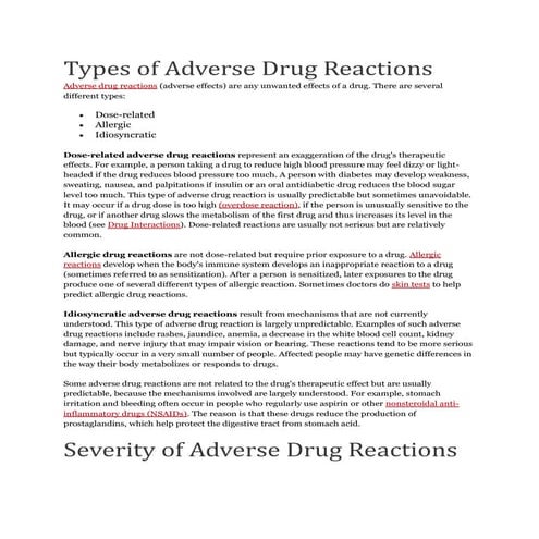 Adverse drug reaction types