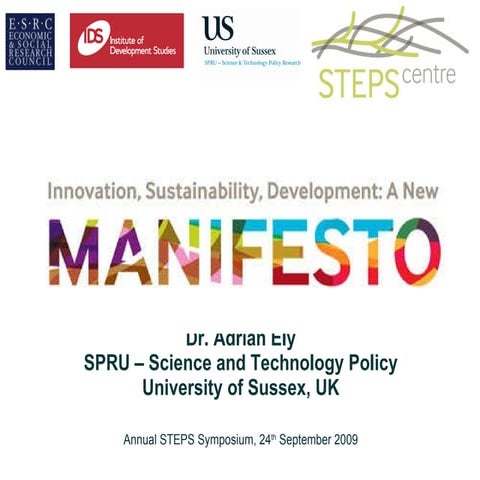Manifesto: Adrian Ely - Innovation, Sustainability, Development: A New Manifesto