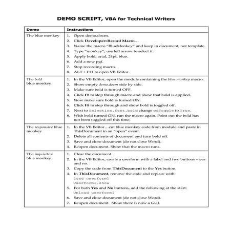 VBA for technical writers - demo script