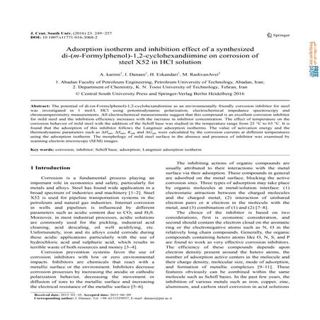 Adsorption isotherm and inhibition effect of a synthesized di (m-formylphenol...