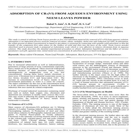 Adsorption of cr (vi) from aqueous environment using neem leaves powder